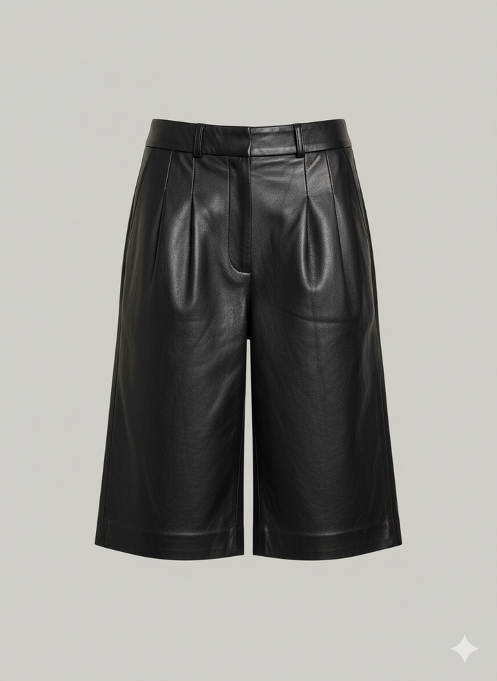 Marina Shorts - Lamb Thick Dace Leather -Women - Black