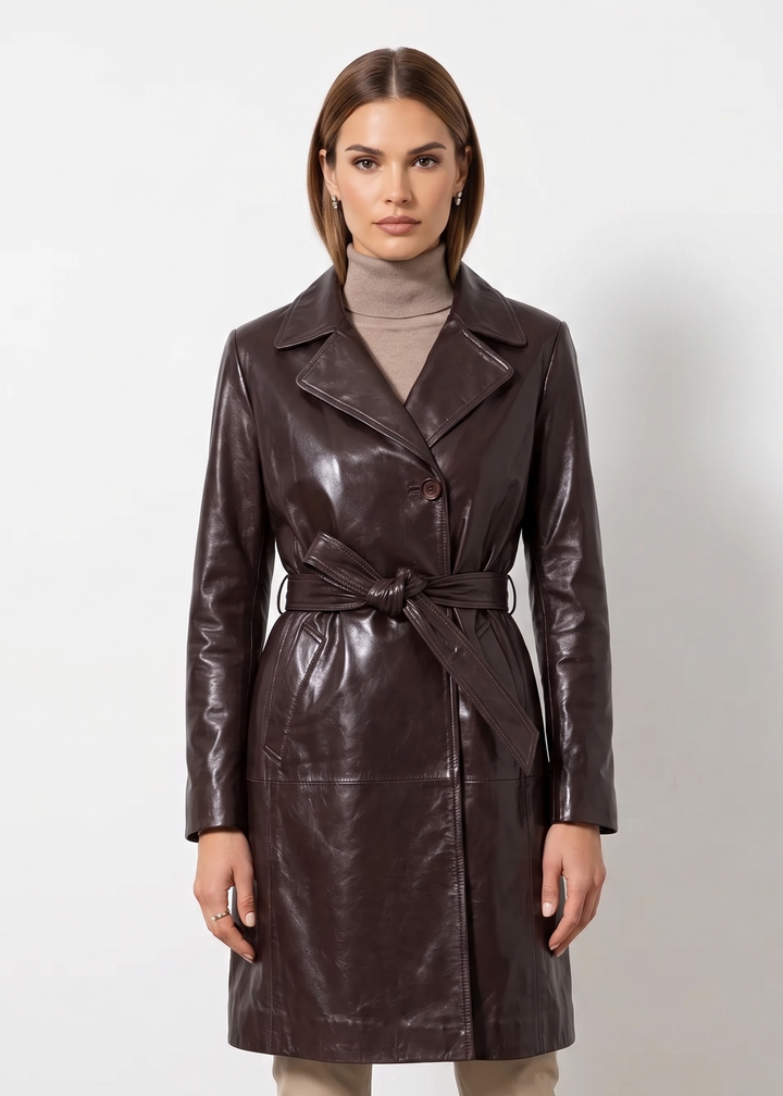 Amara, 95 cm. - Krage - Lamb Thick Dace Leather -Dame - Kobberbrun