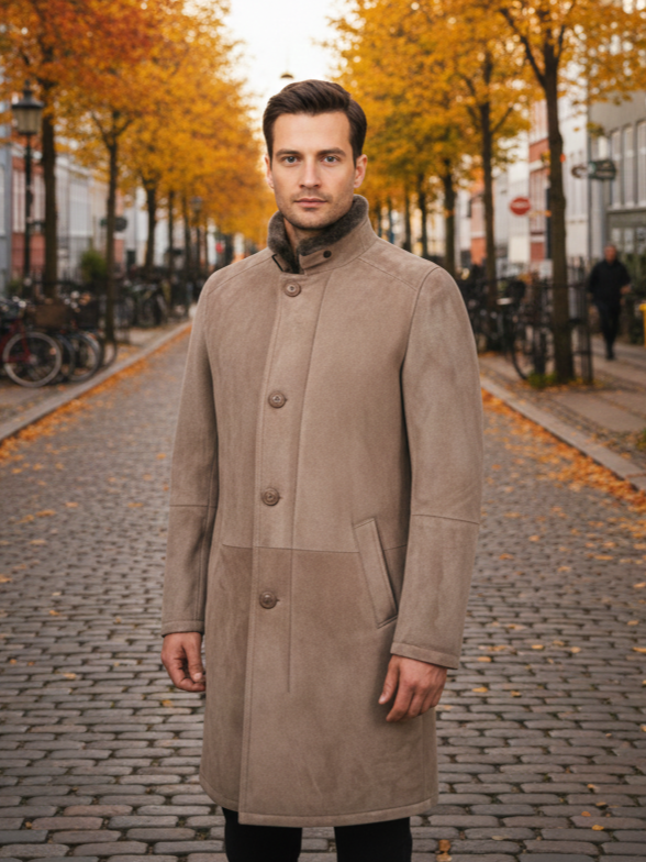 Carlo, 100 cm. - Kragen - Wildlederlamm - Herren - Dunkle Eiche