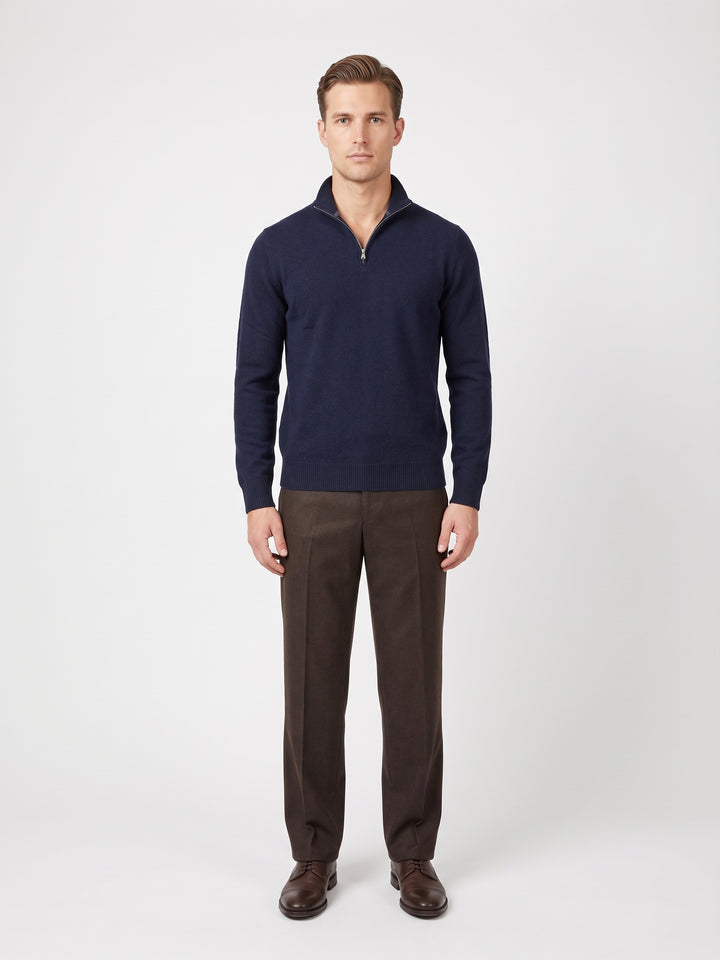 SY-1568-9 Mens Half Zip Sweater 100% Pure Cashmere - Men Dark Blue