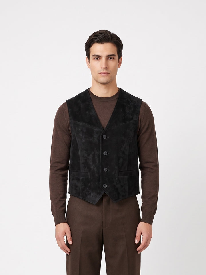 Neue Weste 906 – Lamm-Nubukleder – Herren – Schwarz