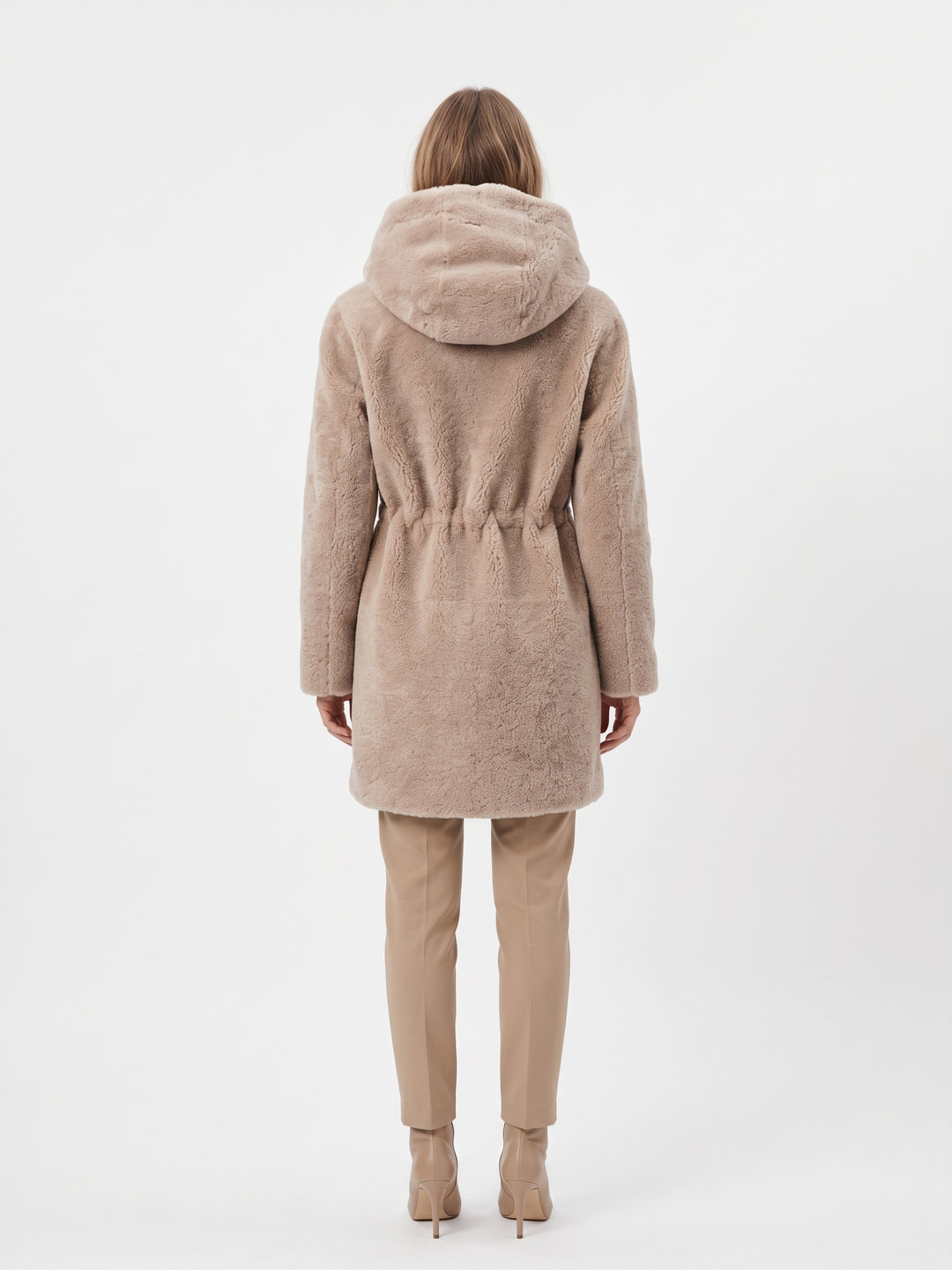 Delaney, 87 cm. - Hood Curly Lamb - Women Dark Beige