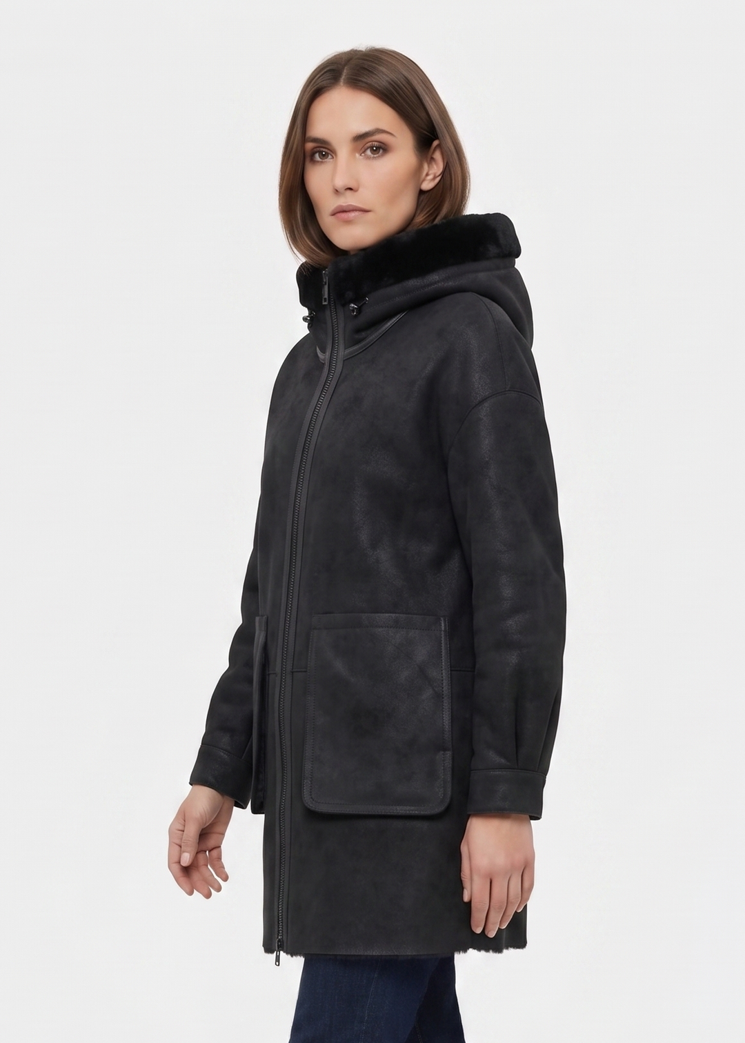 Gavina, 84 cm. - Hood Nappa Lamb - Women Black