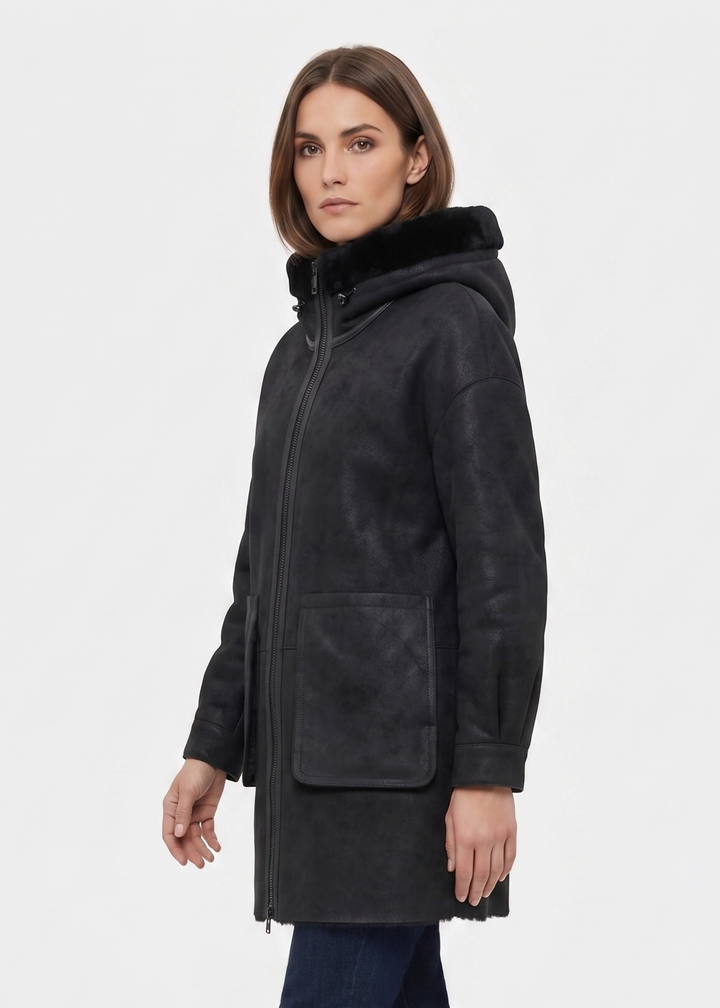 Gavina, 84 cm. - Hood Nappa Lamb - Women Black