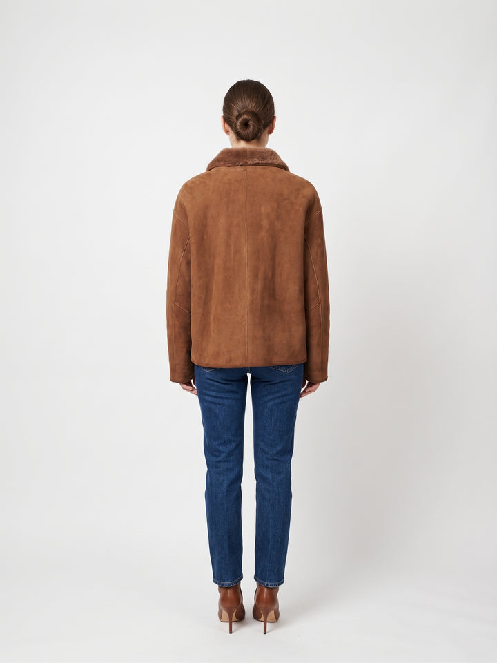 Jumana, 60 cm. - Kragen - Wildlederlamm - Damen - Tabak