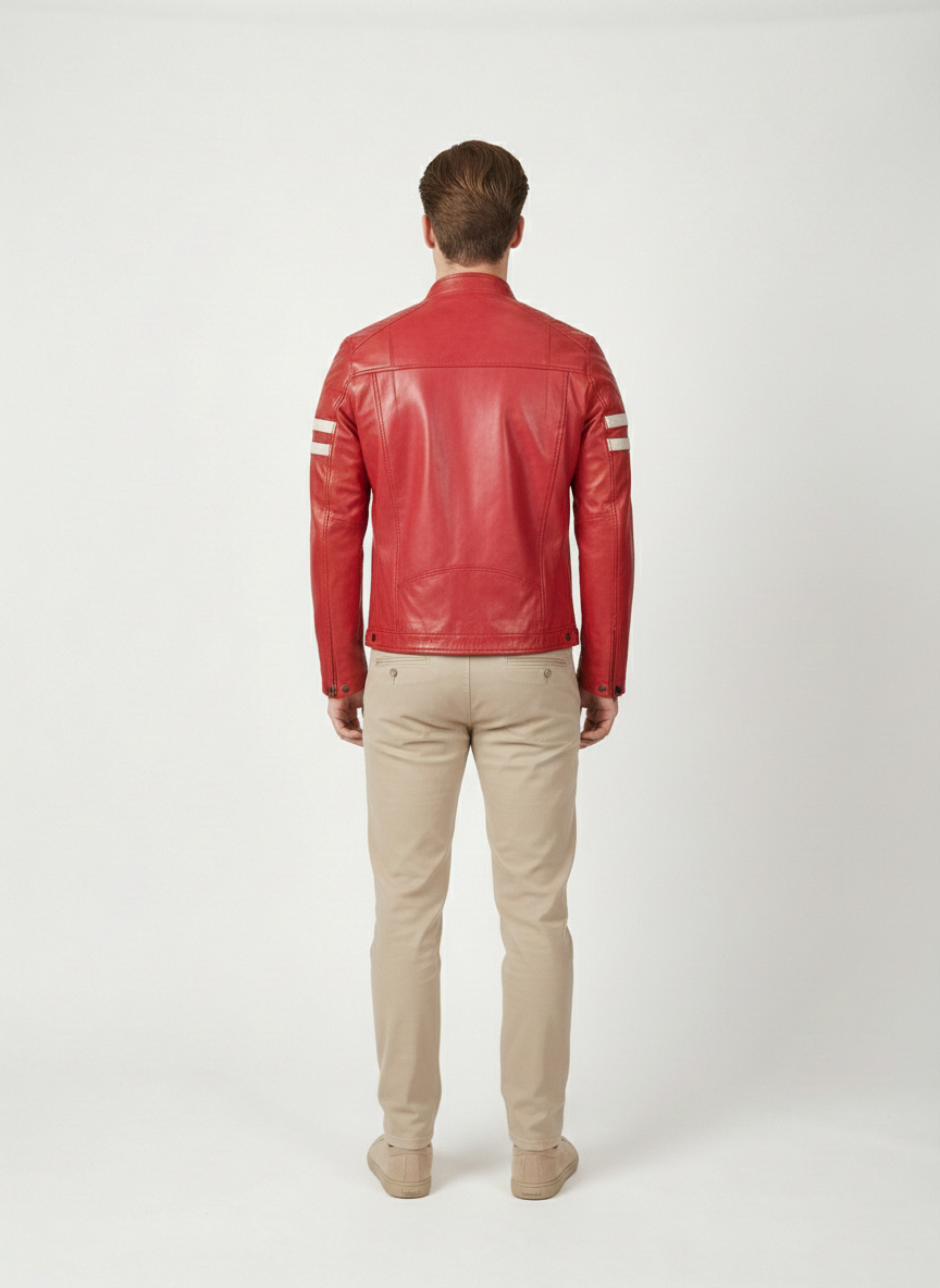 Charlie, 65 cm. - Collar - Lamb Polish Nappa Leather -Man - Chili Red