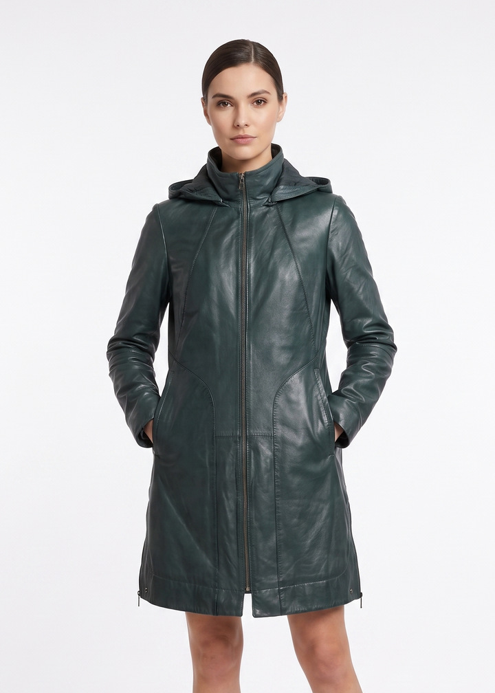 Aliana, 85 cm. - Hood Lamb Malli Leather - Women Copper Green