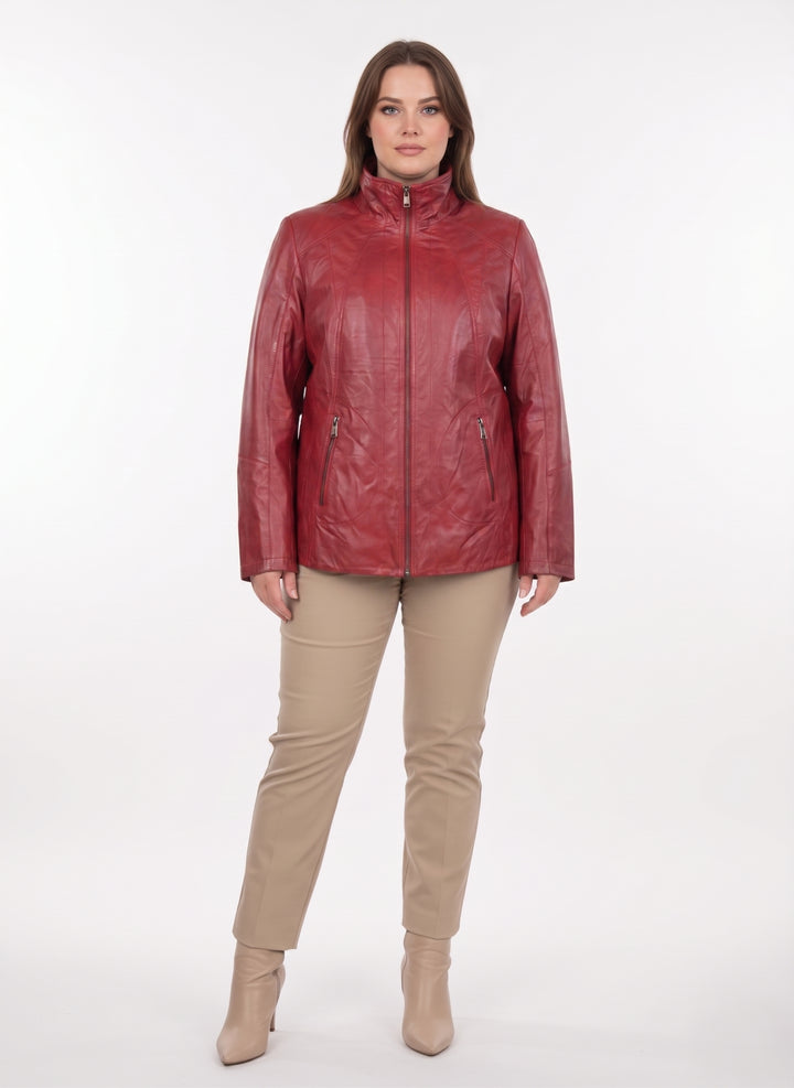 Ny Iden - Comfort, 65 cm. - Lamb Malli skinnjakke - Dame - Rød