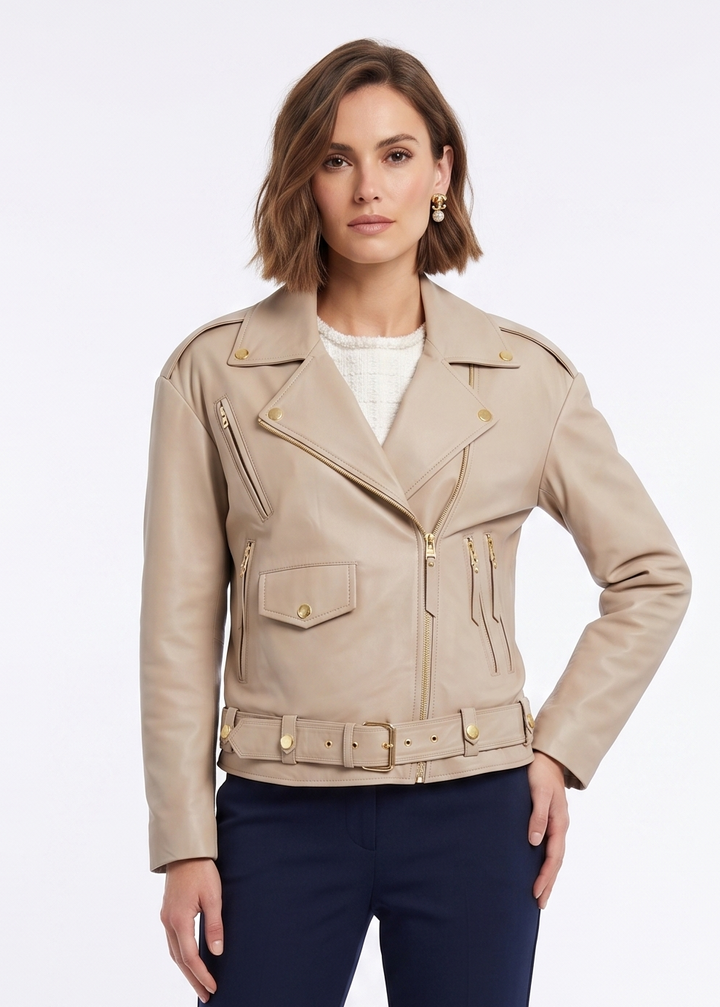 PSAG-19 Womens Jacket Lamb Porto Leather - Women Off White