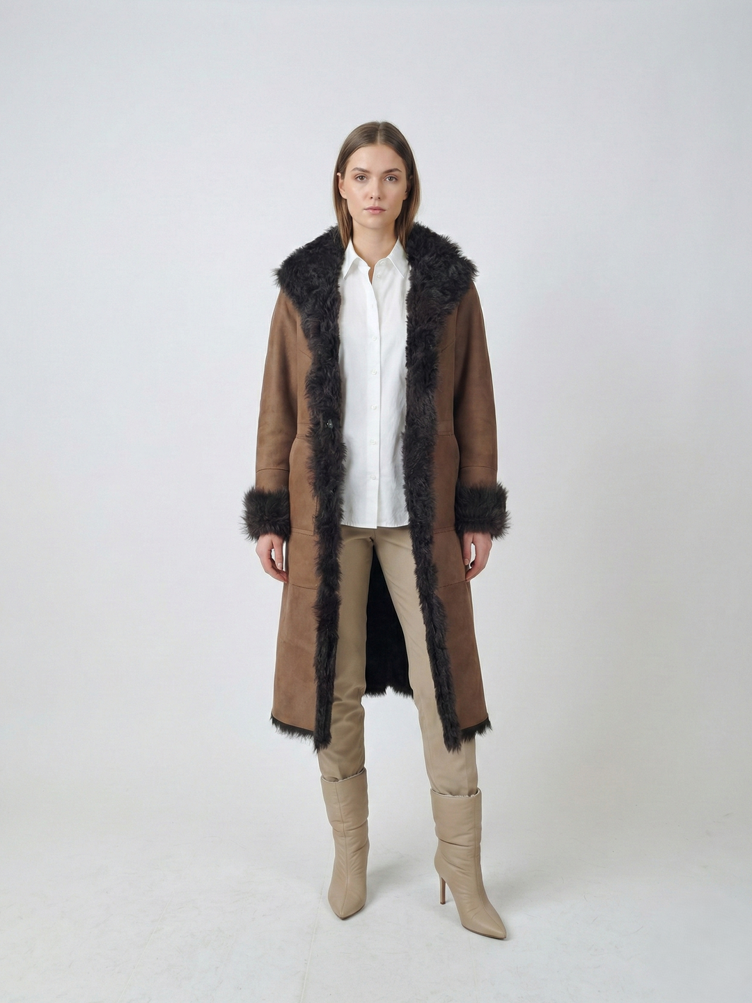 Jacurso, 105 cm. - Collar Suede Lamb - Women Brown
