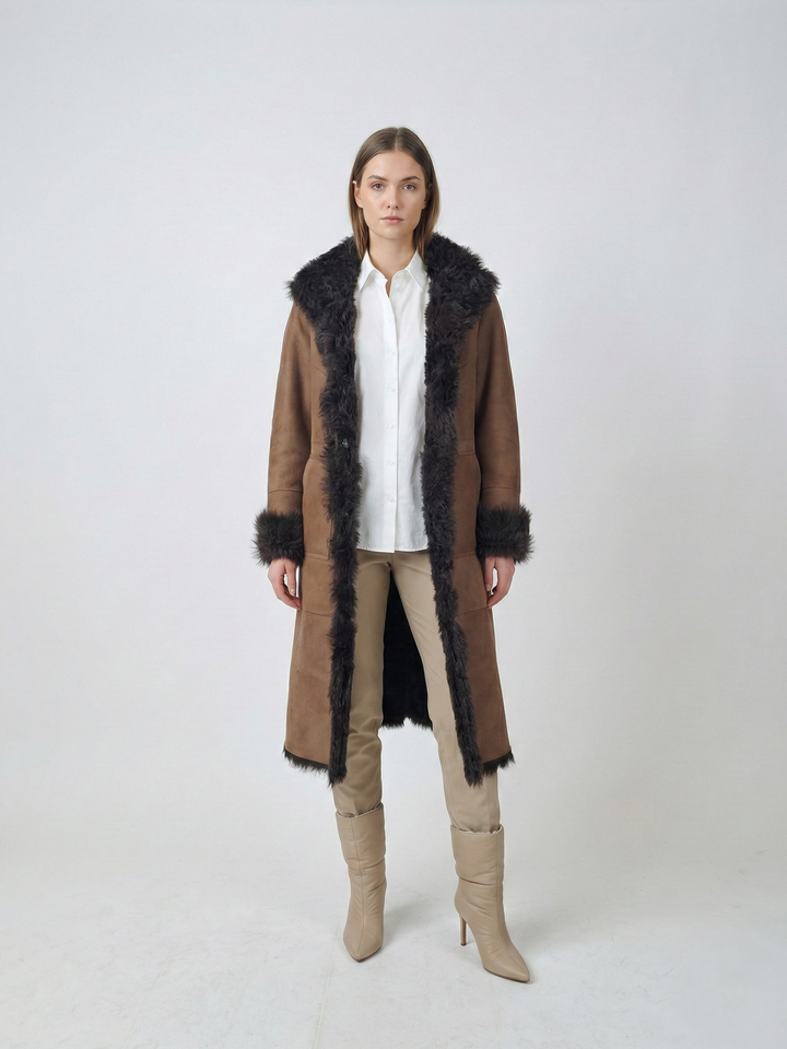 Jacurso, 105 cm. - Collar Suede Lamb - Women Brown