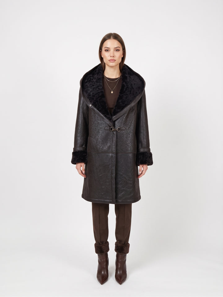 969, 90 cm. - Hette - Nappa Lamb Crack - Dame - Brun / Lamme Pels - Levinsky – Kvinde