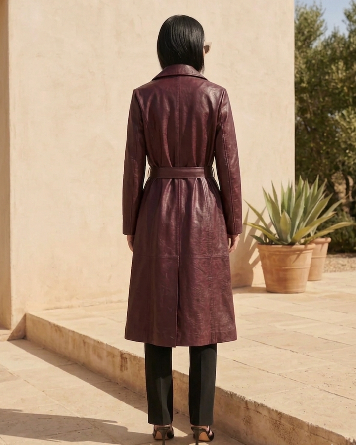 Connie, 115 cm. - Collar - Lamb Thick Dace Leather -Women - Bordeaux