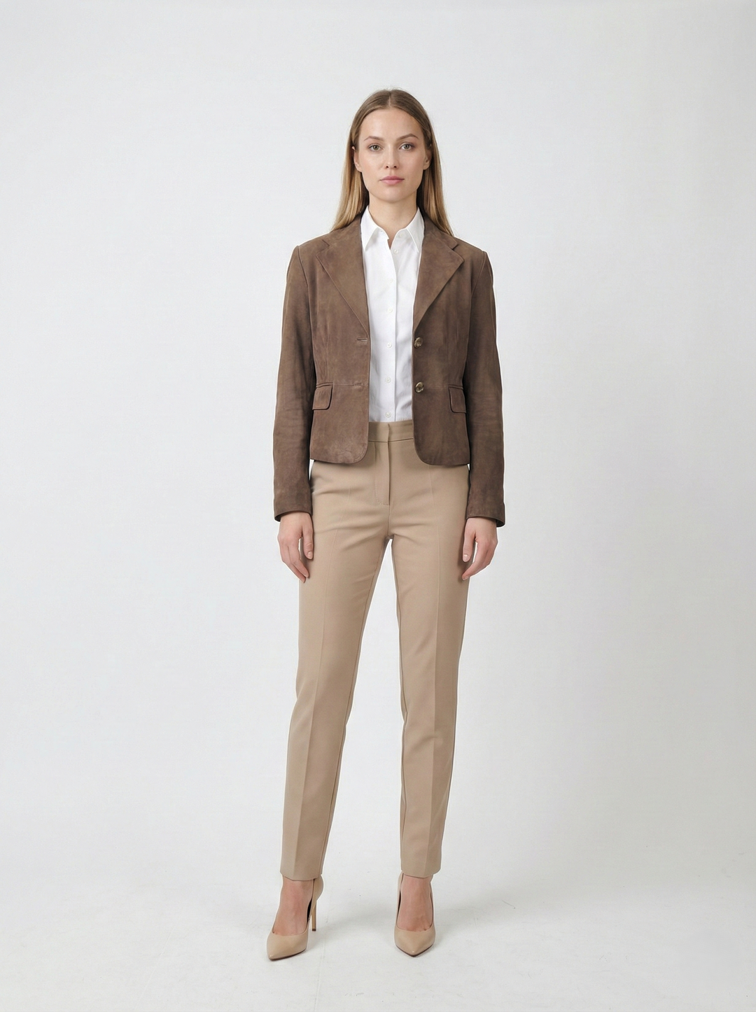 Ingria Blazer, 50 cm. - Goat Suede Leather - Women - Dark Green