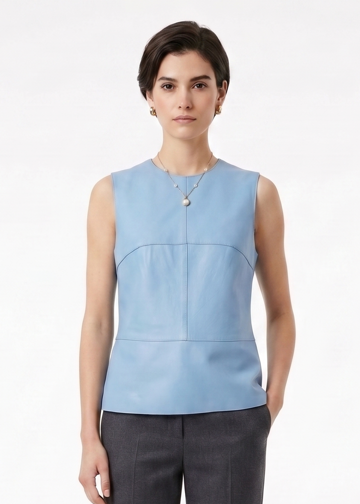 Hope Vest, 59 cm. Lamb Dior Bonded Leather-Women Skye Blue