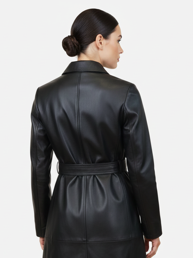 Pritta, 100 cm. - Krave - Lammeskind - Frakke - Kvinde - Sort