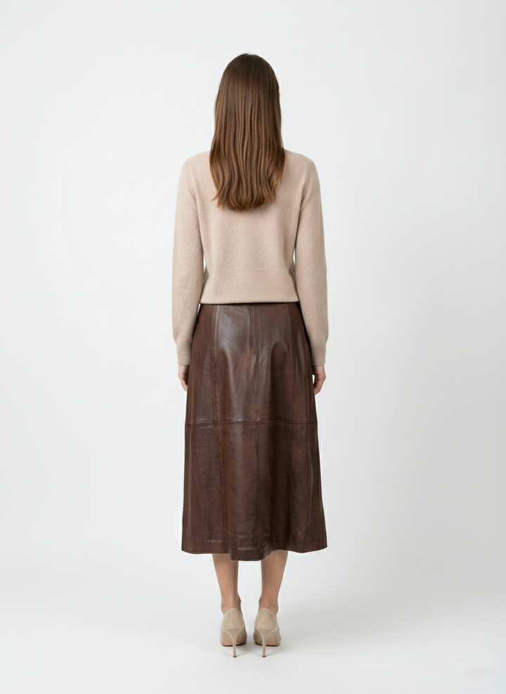 Long Skirt - Lamb Leather - Women - Royal Brown