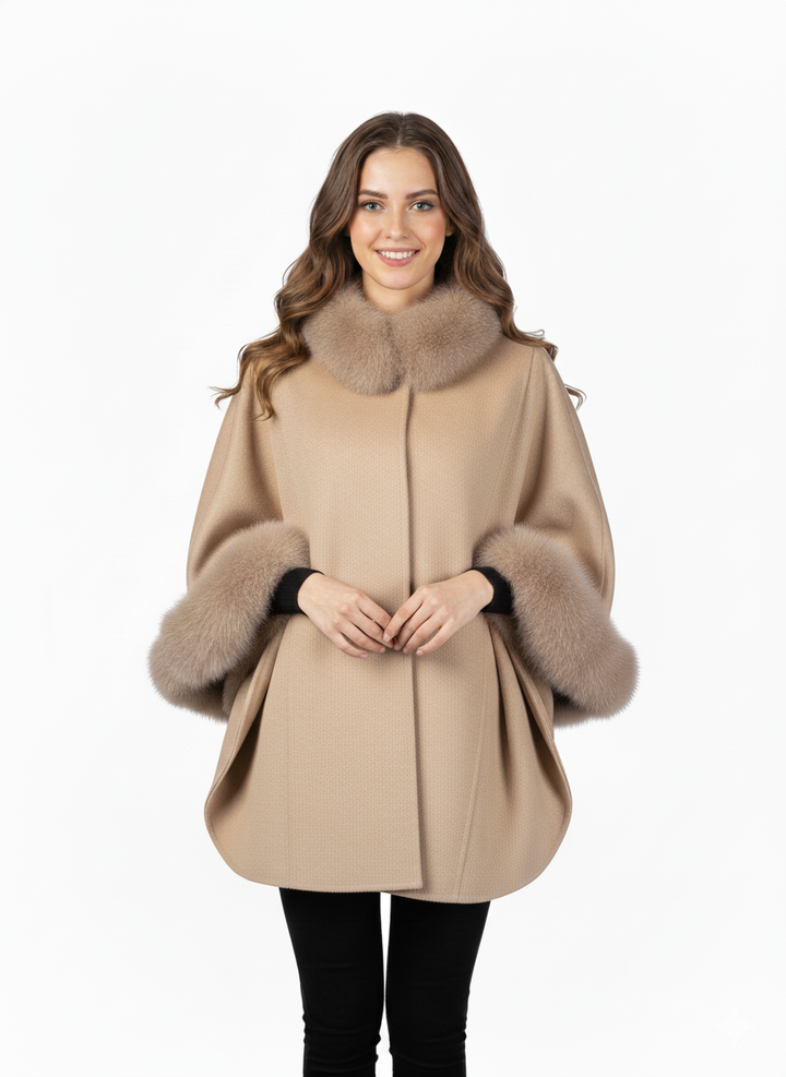 Damini-Poncho, 75 cm. - Wolle - Damen - Kamel