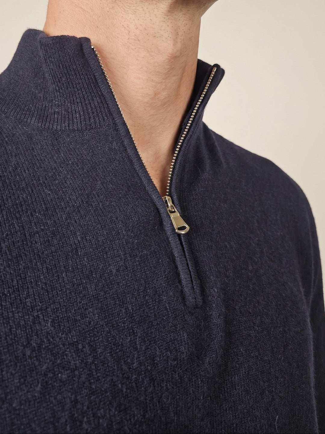 SY-1568-9 Mens Half Zip Sweater 100% Pure Cashmere - Men Dark Blue