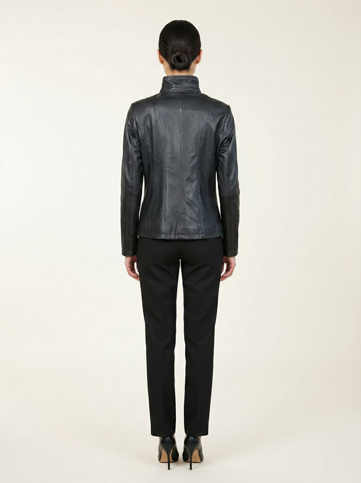 Hanne, 60 cm. - Lamb Malli læderjakke - Kvinder - Sort