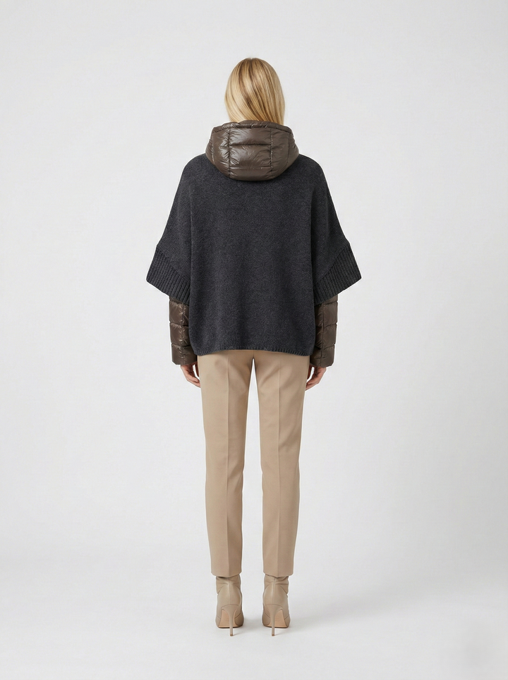 Lucia - Kapuze, 65 cm. - Lamm-Malli-Leder – Damen – Schwarz