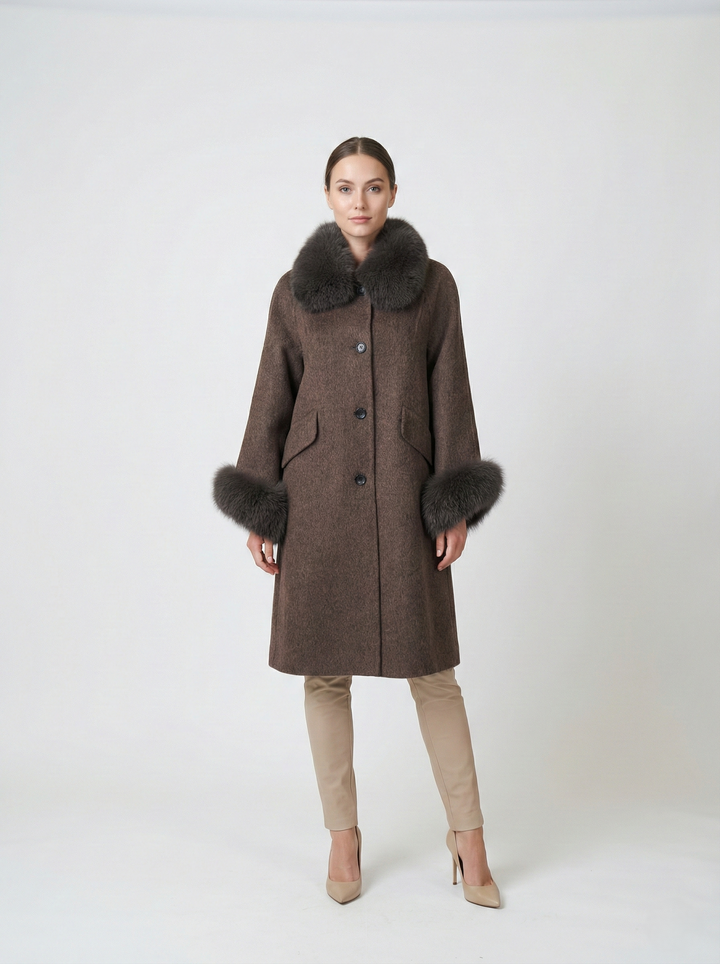 Jilibi, 95 cm. Krage - 100% Ull - Dam - Brun
