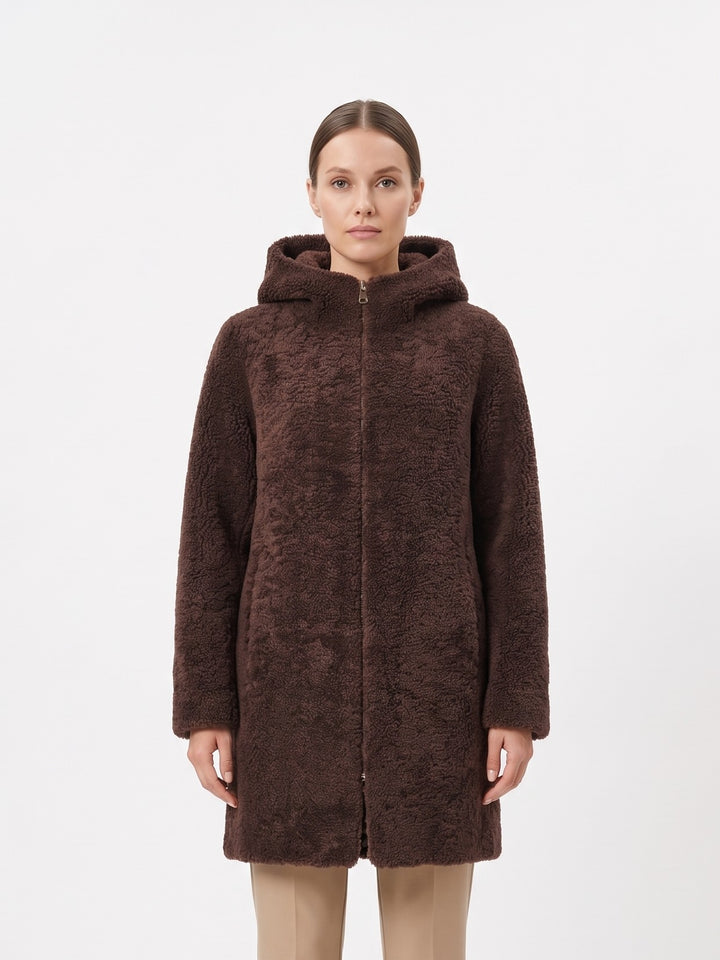 Delaney, 87 cm. - Hood Curly Lamb - Women Brown