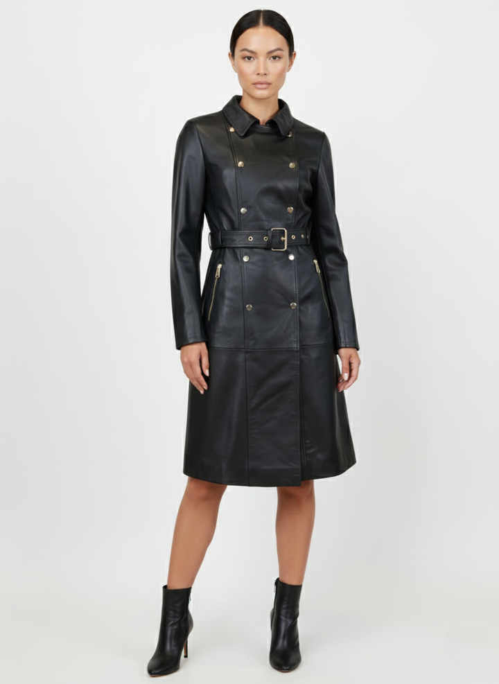 Pritta, 100 cm. - Krave - Lammeskind - Frakke - Kvinde - Sort