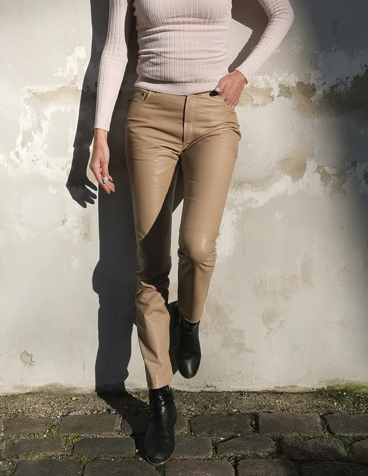 New Jill Trouser - Lamb Nappa Leather - Women - Beige