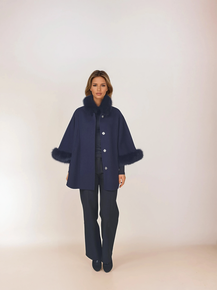Damini-Poncho, 75 cm. - Wolle - Damen - Navy