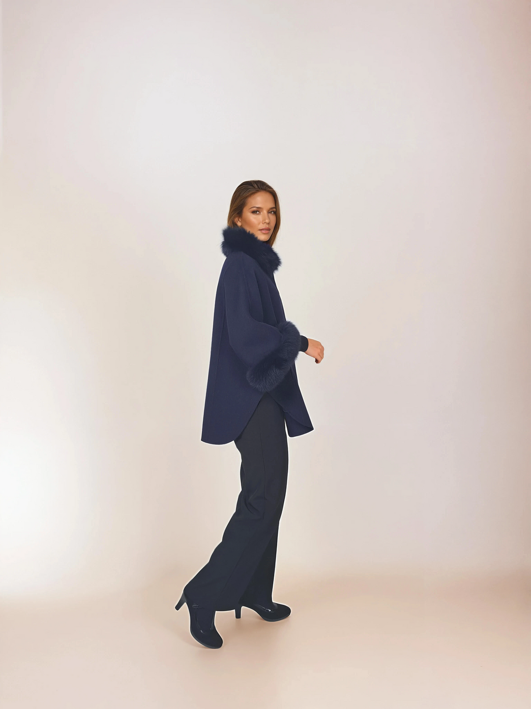 Damini-Poncho, 75 cm. - Wolle - Damen - Navy