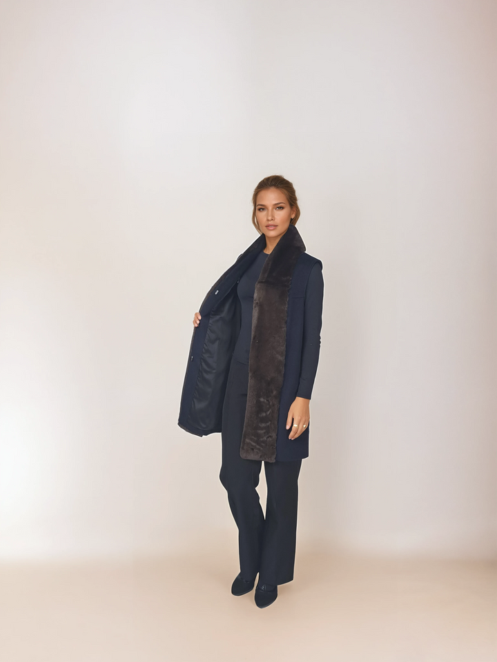 Isaline Vest, 85 cm.  - Wool & Cashmere - Women - Navy