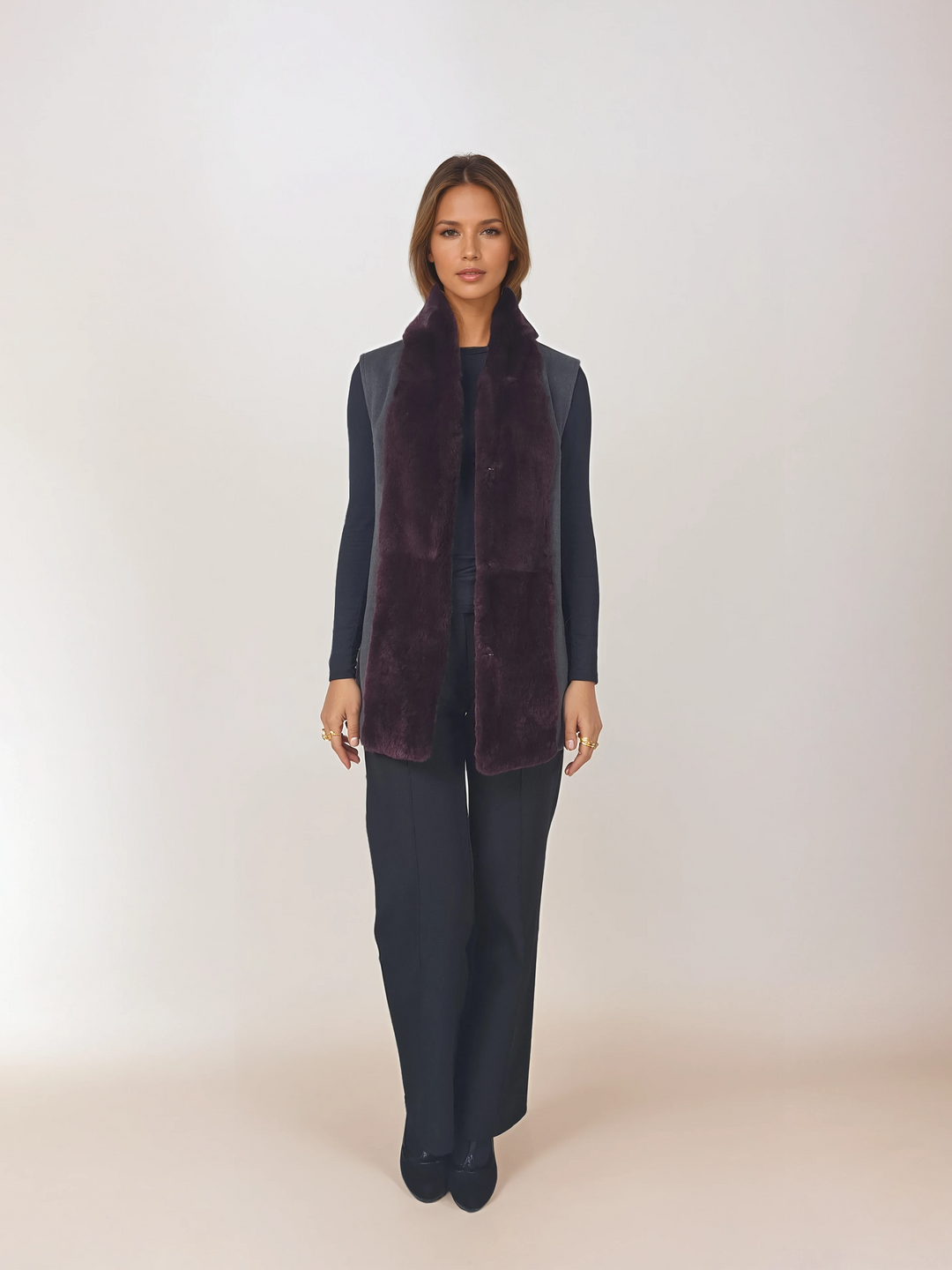 Haramont Vest, 70 cm. - Collar - Wool & Cashmere - Women - Charcoal