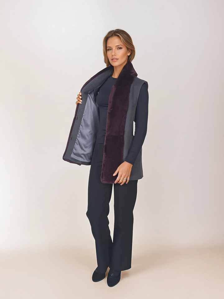 Haramont Vest, 70 cm. - Collar - Wool & Cashmere - Women - Charcoal