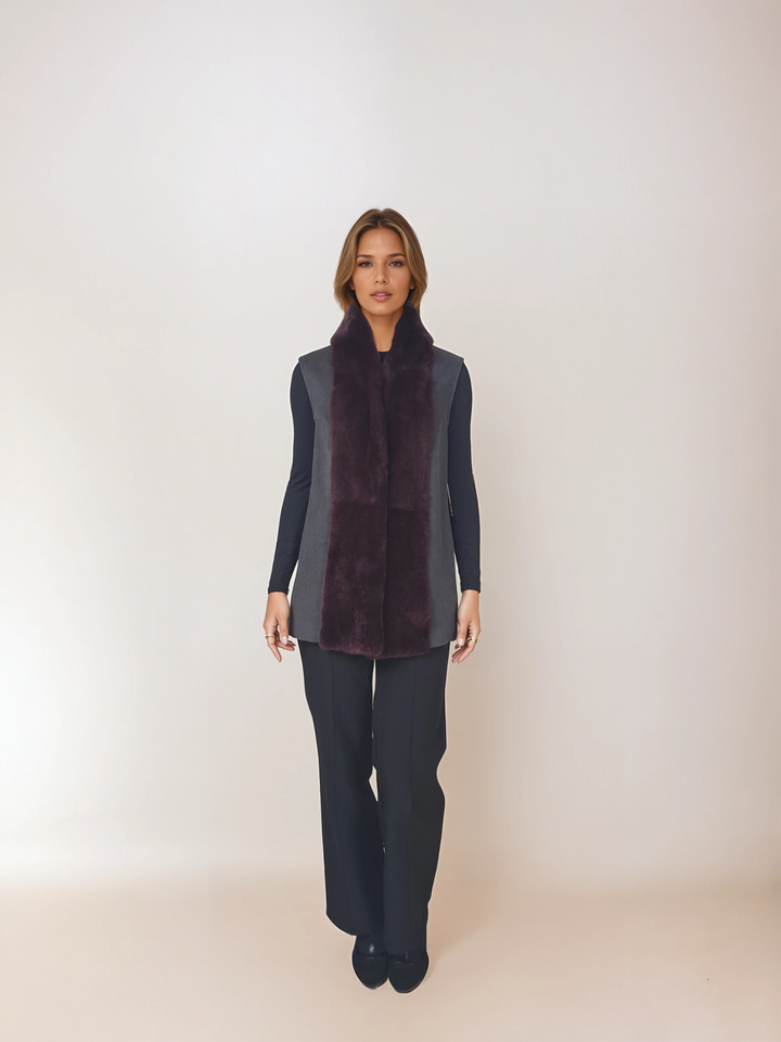 Haramont Vest, 70 cm. - Collar - Wool & Cashmere - Women - Charcoal
