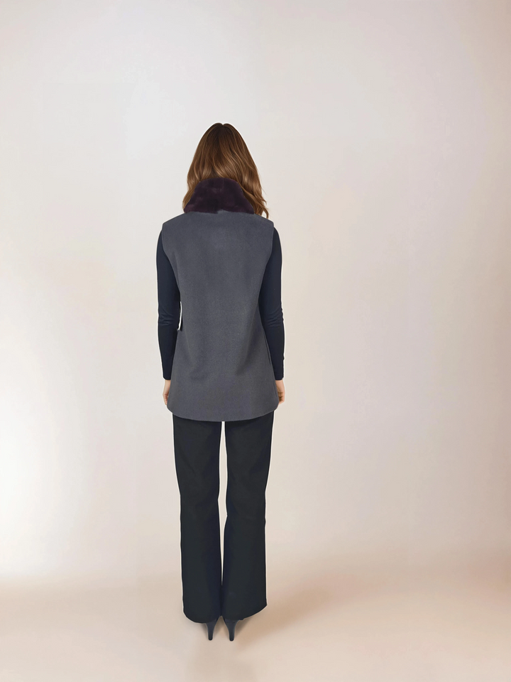 Haramont Vest, 70 cm. - Collar - Wool & Cashmere - Women - Charcoal