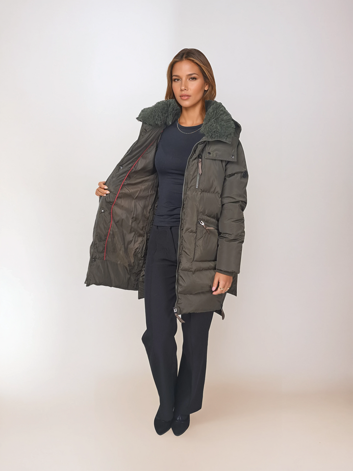 Heva, 90 cm. - Kapuze - Daunen - Damen - Army