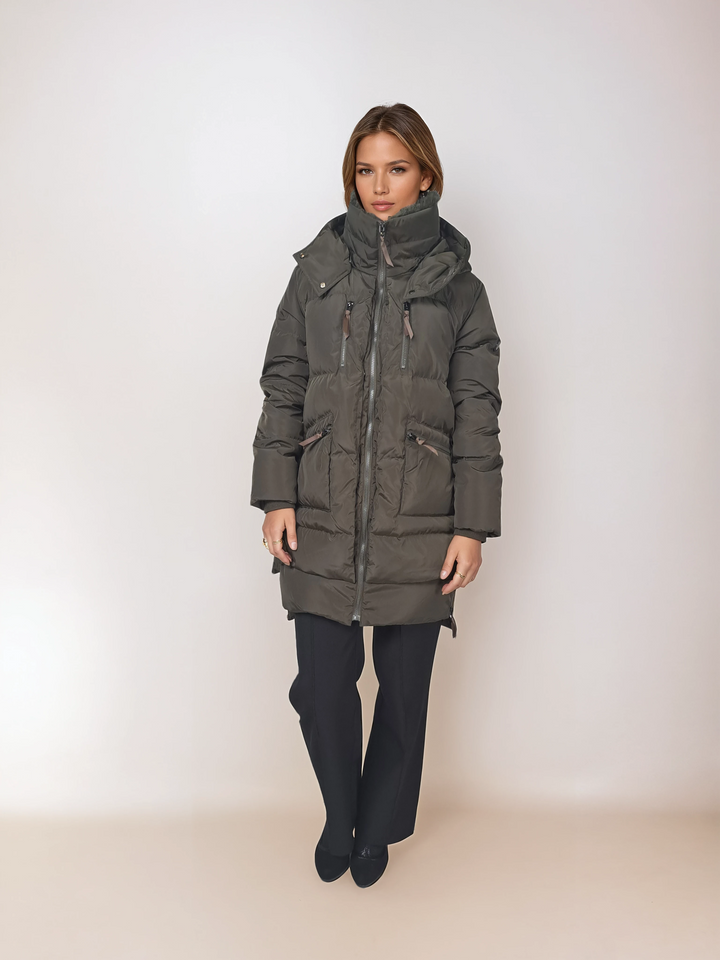 Heva, 90 cm. - Kapuze - Daunen - Damen - Army