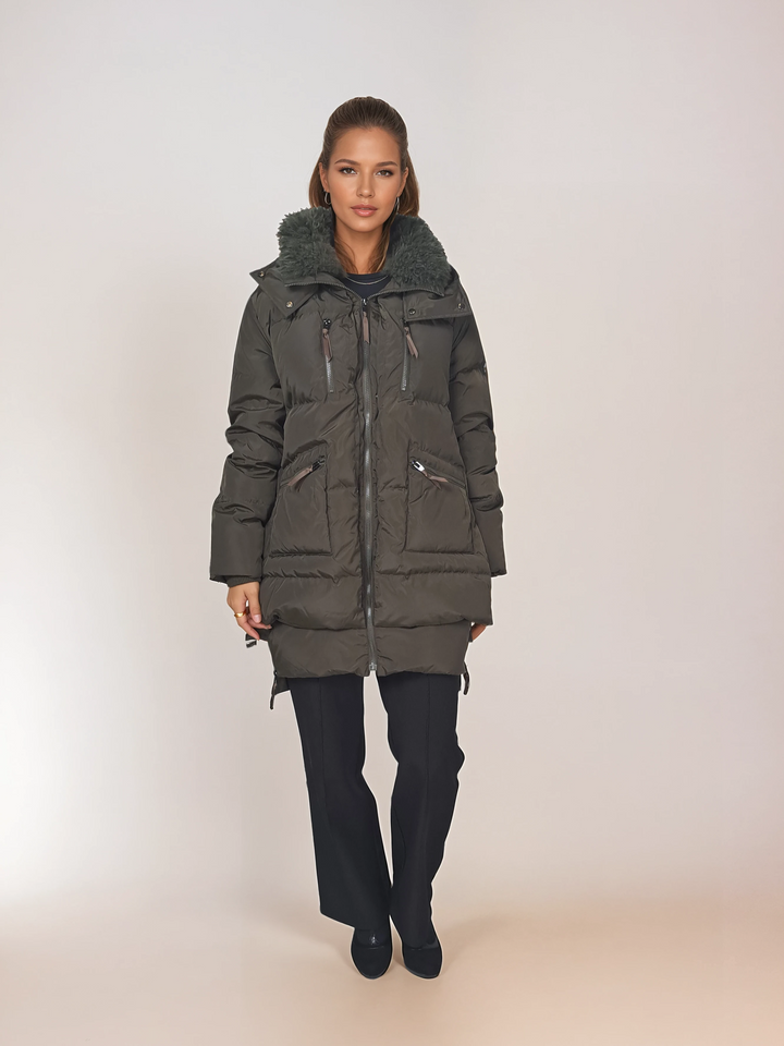 Heva, 90 cm. - Kapuze - Daunen - Damen - Army