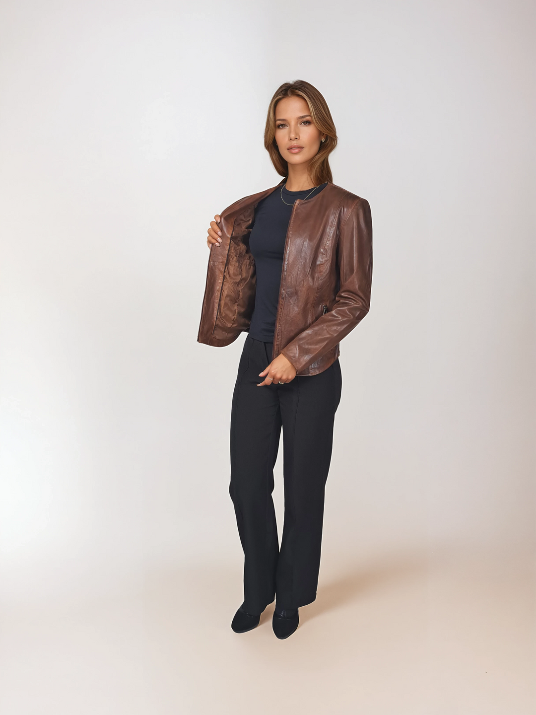 Desirae - Komfort, 60 cm. - Lamm-Malli-Leder – Damen – Kupferbraun