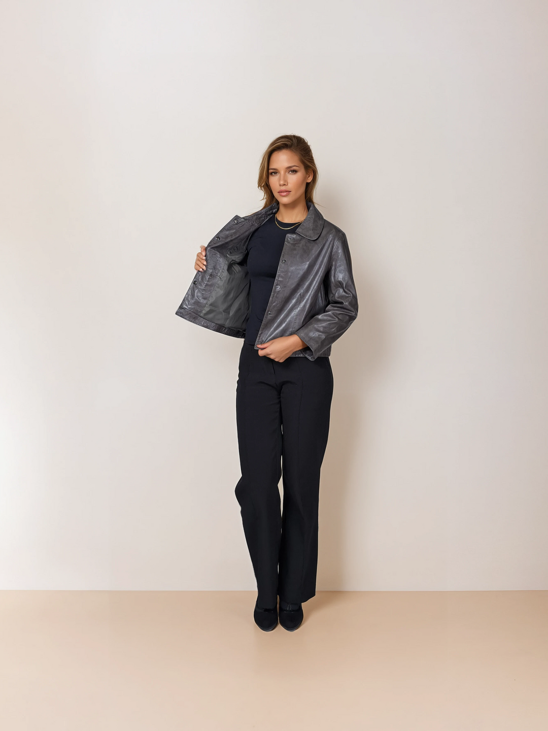 Marley, 53 cm. - Kragen - Lamm-Luxusleder - Damen - Grau