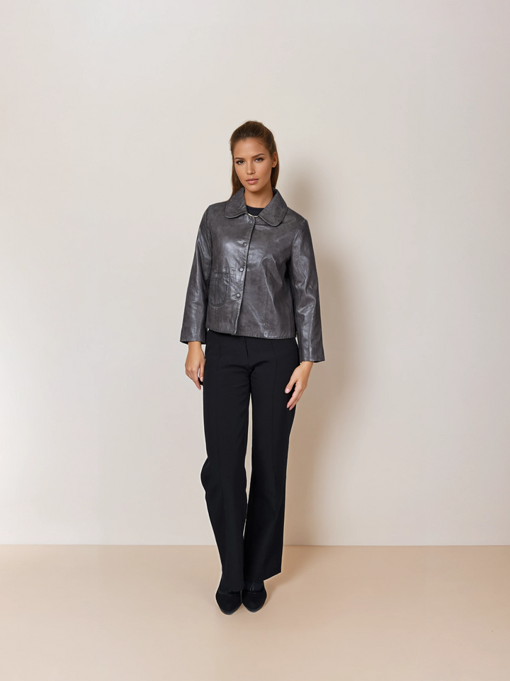 Marley, 53 cm. - Kragen - Lamm-Luxusleder - Damen - Grau