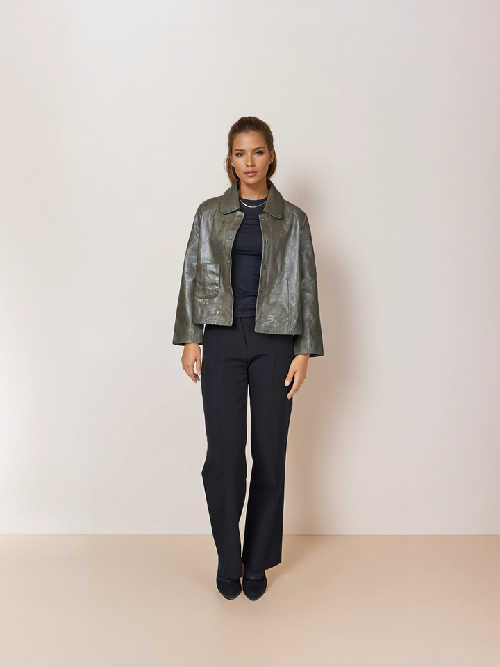 Marley, 53 cm. - Kragen - Lamm-Luxusleder - Damen - Oliv