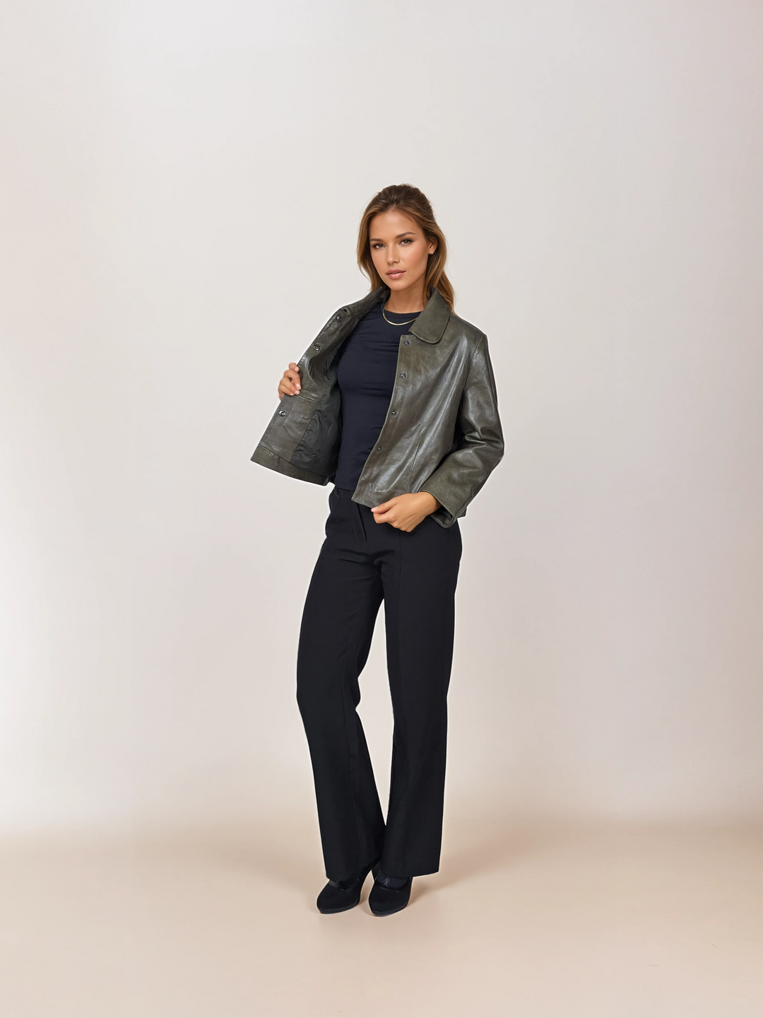 Marley, 53 cm. - Kragen - Lamm-Luxusleder - Damen - Oliv