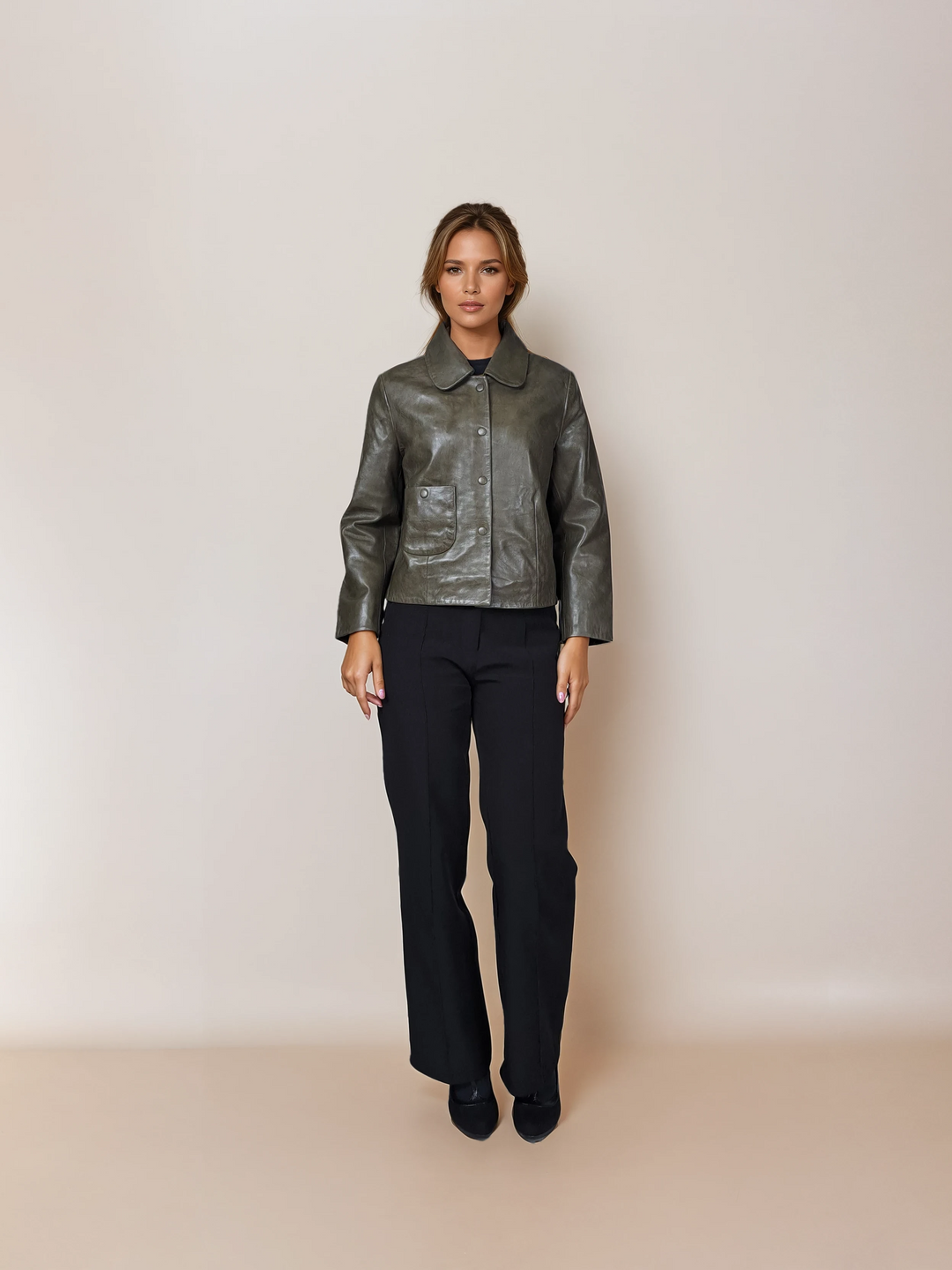 Marley, 53 cm. - Kragen - Lamm-Luxusleder - Damen - Oliv