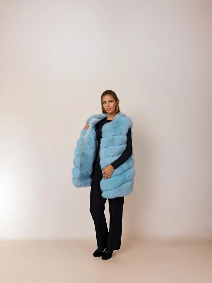 146 Vest, 75 cm. - Blue Fox - Women - Turquoise