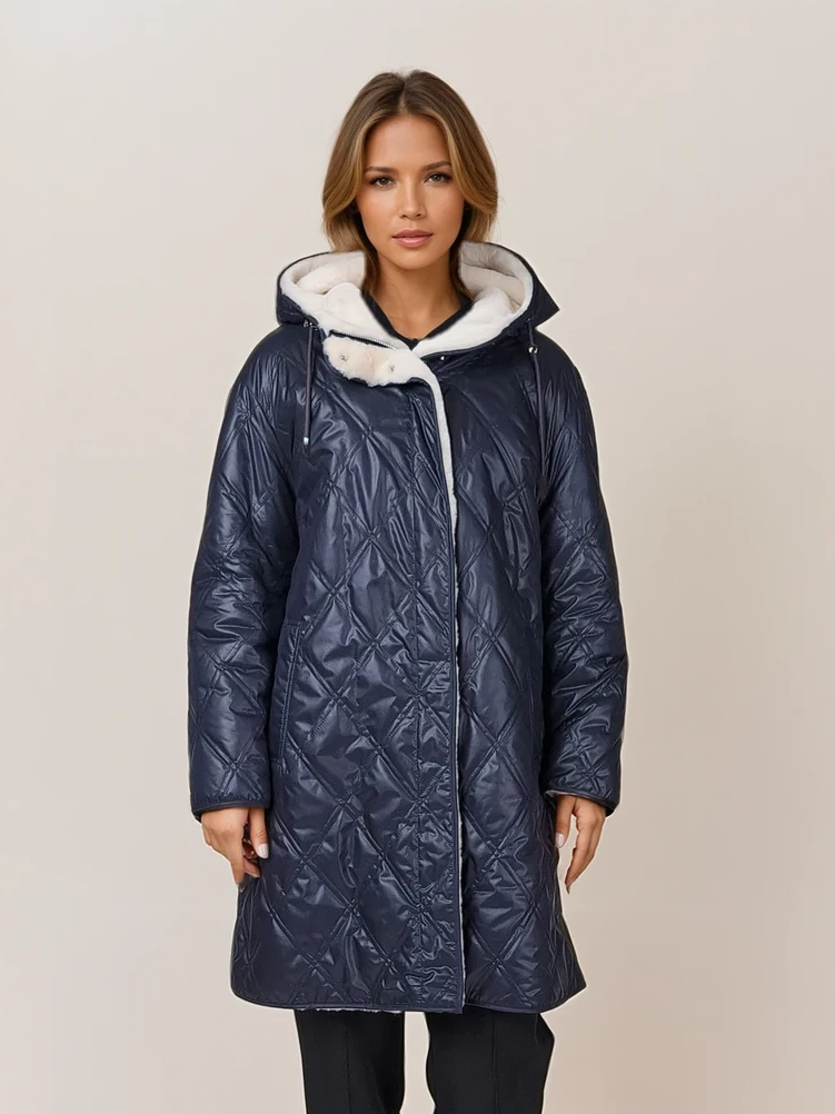 Guernsey, 90 cm. - Hood - Lamb Straight Hair - Women - White