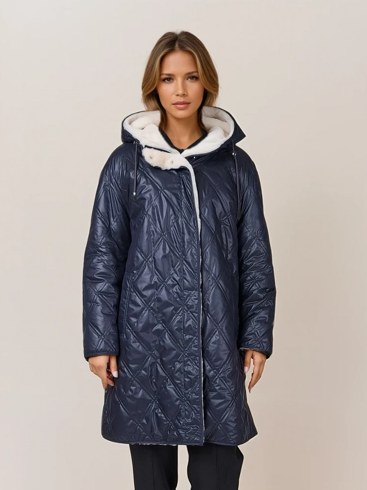 Guernsey, 90 cm. - Hood - Lamb Straight Hair - Women - White