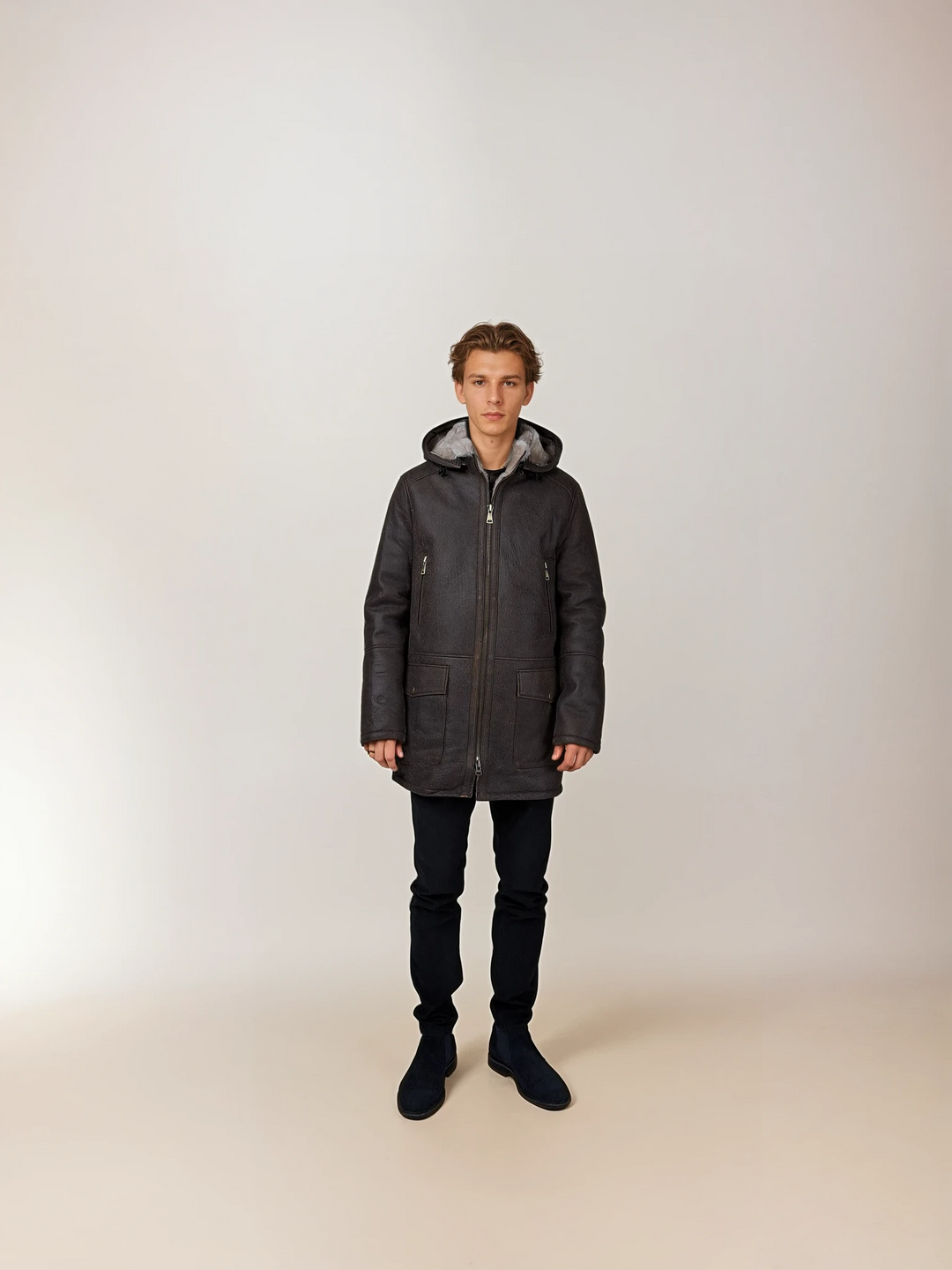 Jago, 85 cm. - Nappa Lamb Crack - Mann - Dunkelbraun