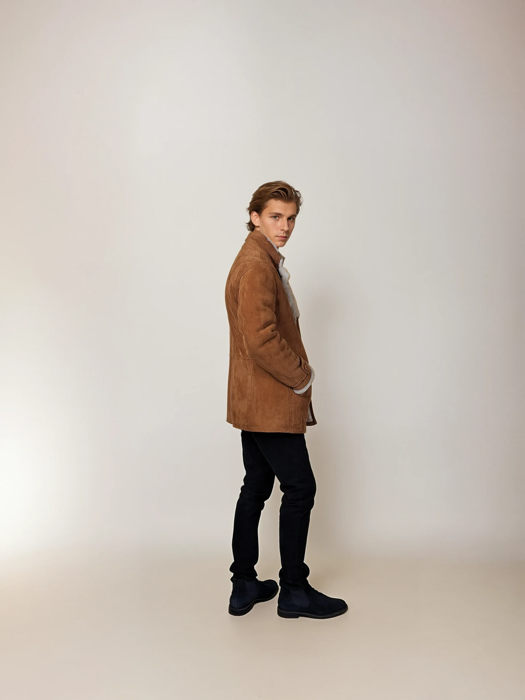 Isidore, 80 cm. - Collar - Suede Lamb - Man - Cognac